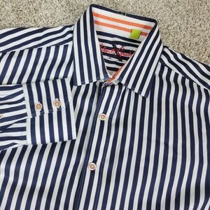 Robert Graham Mens Large Black White Striped Button Up Long Sleeve